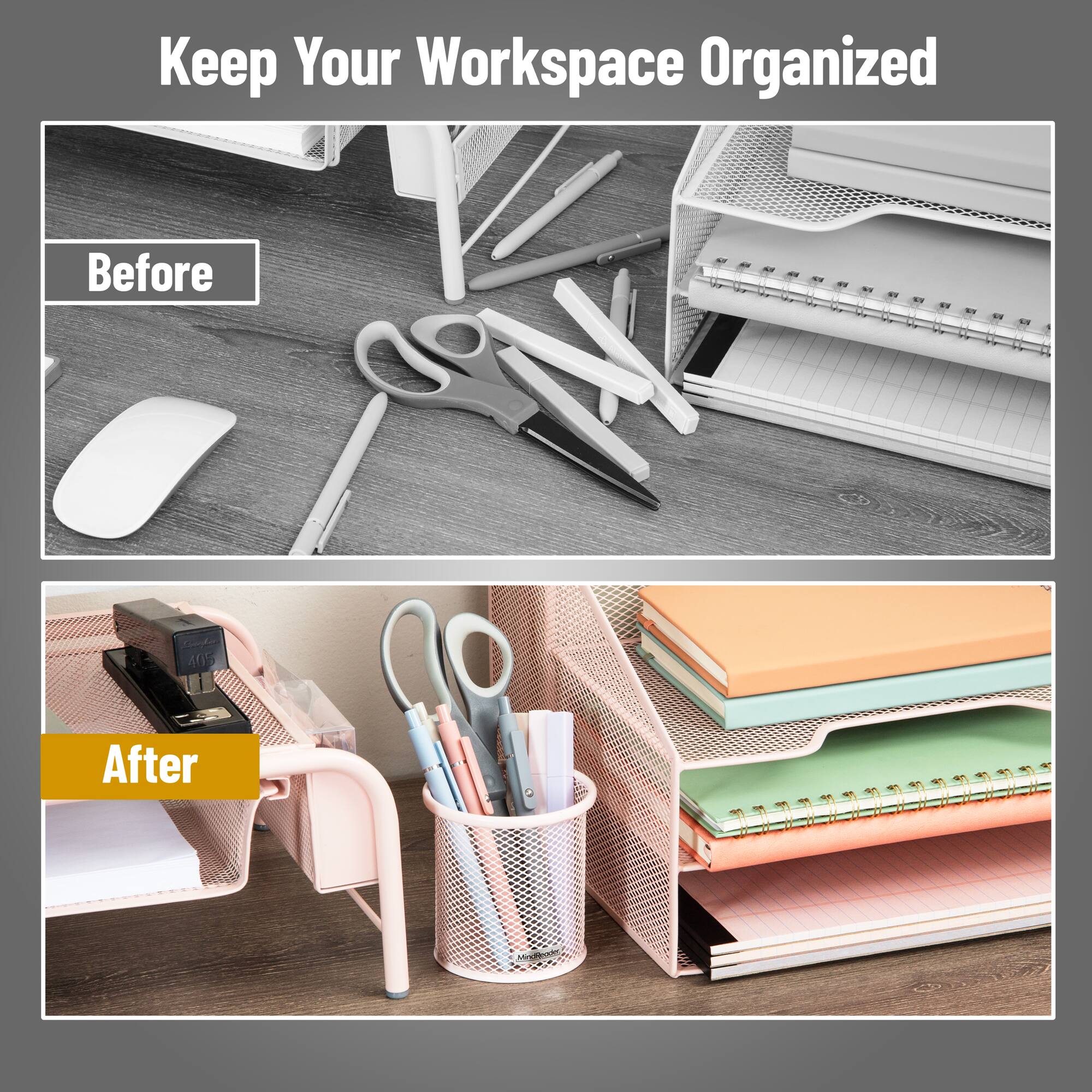 Mind Reader Pen and Accessories Holder, Desktop Organizer, Office, Metal Mesh, Set of 3